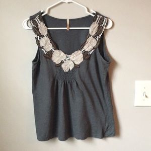 Gray Embroidered Tank